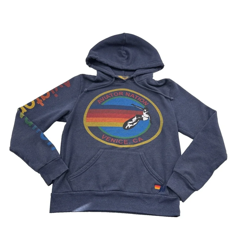Aviator Nation Relaxed Pullover Hoodie Small Navy Blue - Picture 1 of 5
